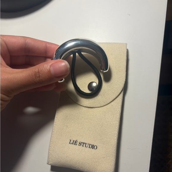 Lié Studio Silver Plated Crescent Hair Tie with Black Elastic - Picture 3 of 6